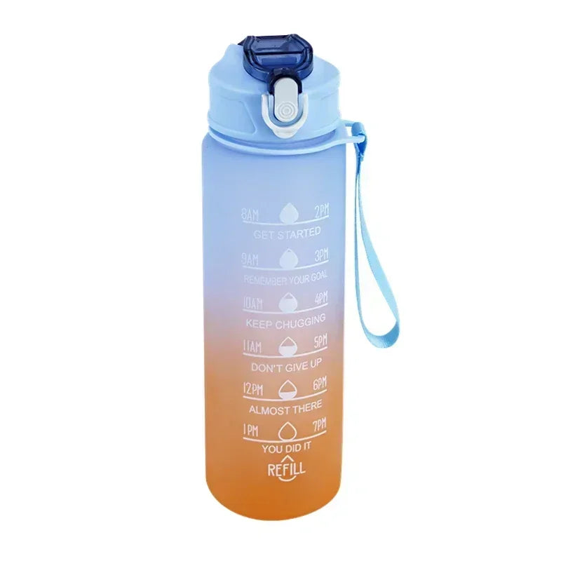 750ml-900ml Sports Water Bottle with Straw – High-Temperature Resistant Plastic Cup with Gradient Rainbow Frosted Design – Leakproof, BPA-Free, Graduated Markings for Gym & Outdoor