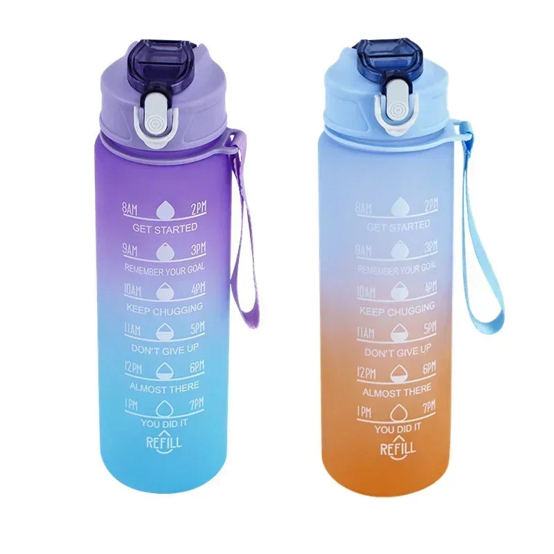 750ml-900ml Sports Water Bottle with Straw – High-Temperature Resistant Plastic Cup with Gradient Rainbow Frosted Design – Leakproof, BPA-Free, Graduated Markings for Gym & Outdoor