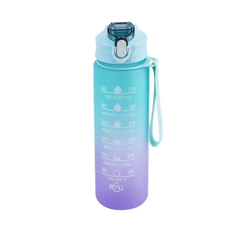 750ml-900ml Sports Water Bottle with Straw – High-Temperature Resistant Plastic Cup with Gradient Rainbow Frosted Design – Leakproof, BPA-Free, Graduated Markings for Gym & Outdoor