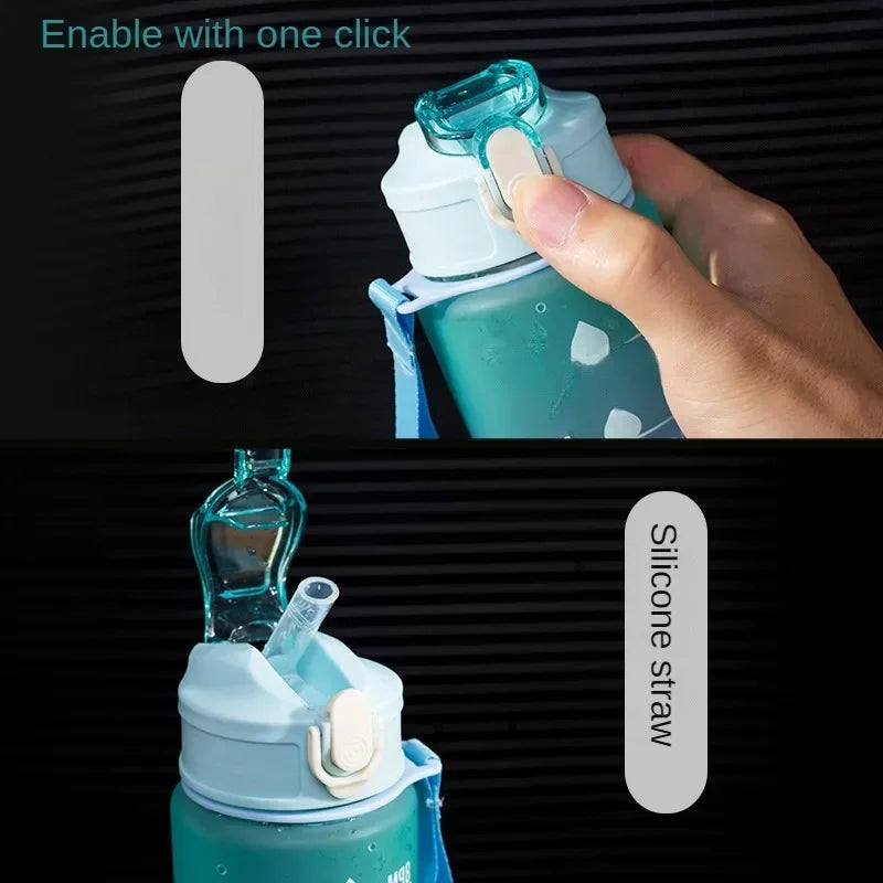 750ml-900ml Sports Water Bottle with Straw – High-Temperature Resistant Plastic Cup with Gradient Rainbow Frosted Design – Leakproof, BPA-Free, Graduated Markings for Gym & Outdoor