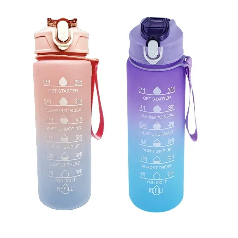750ml-900ml Sports Water Bottle with Straw – High-Temperature Resistant Plastic Cup with Gradient Rainbow Frosted Design – Leakproof, BPA-Free, Graduated Markings for Gym & Outdoor