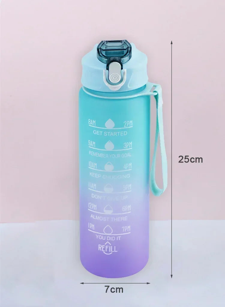 750ml-900ml Sports Water Bottle with Straw – High-Temperature Resistant Plastic Cup with Gradient Rainbow Frosted Design – Leakproof, BPA-Free, Graduated Markings for Gym & Outdoor