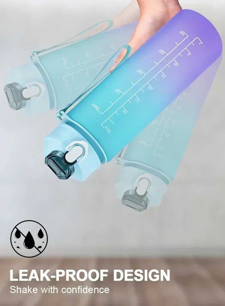 750ml-900ml Sports Water Bottle with Straw – High-Temperature Resistant Plastic Cup with Gradient Rainbow Frosted Design – Leakproof, BPA-Free, Graduated Markings for Gym & Outdoor