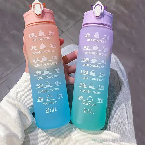 750ml-900ml Sports Water Bottle with Straw – High-Temperature Resistant Plastic Cup with Gradient Rainbow Frosted Design – Leakproof, BPA-Free, Graduated Markings for Gym & Outdoor