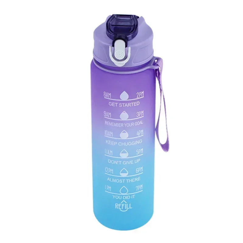 750ml-900ml Sports Water Bottle with Straw – High-Temperature Resistant Plastic Cup with Gradient Rainbow Frosted Design – Leakproof, BPA-Free, Graduated Markings for Gym & Outdoor