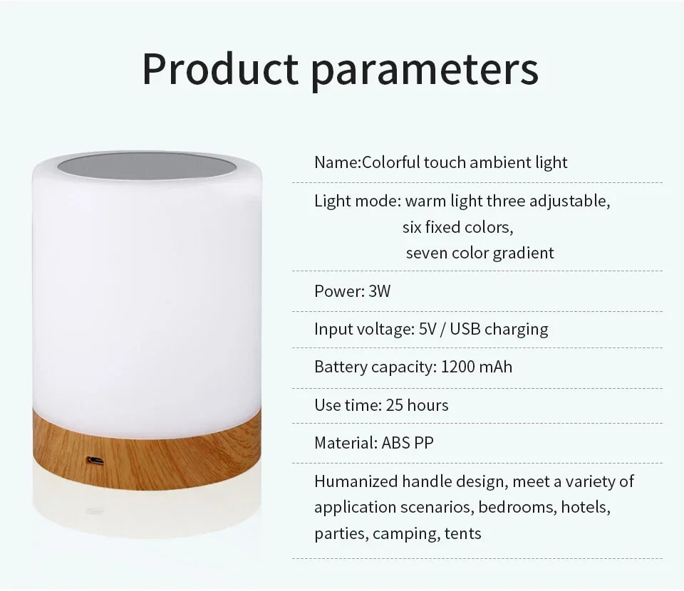 Portable Touch Bedside Lamp – USB Rechargeable LED Night Light for Bedroom, Kids, Desk, Camping & Gifts – Dimmable RGB Mood Light for Room Decor