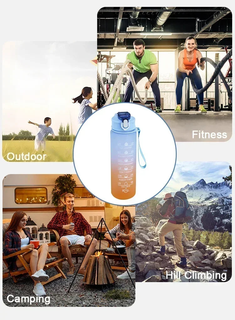 750ml-900ml Sports Water Bottle with Straw – High-Temperature Resistant Plastic Cup with Gradient Rainbow Frosted Design – Leakproof, BPA-Free, Graduated Markings for Gym & Outdoor
