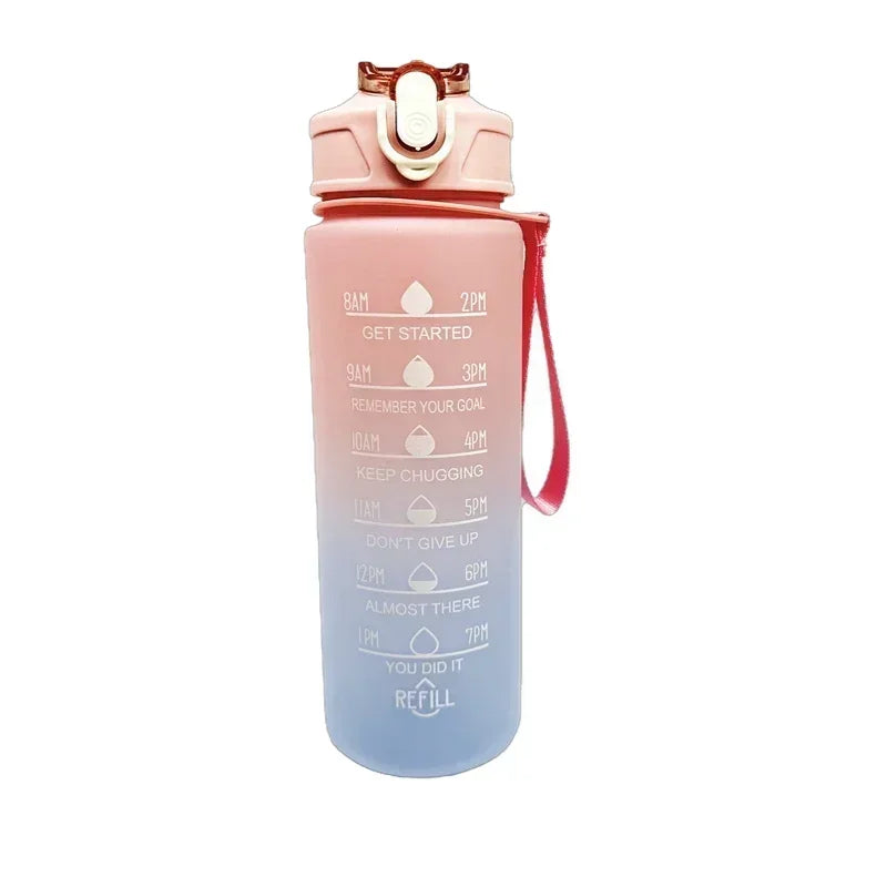 750ml-900ml Sports Water Bottle with Straw – High-Temperature Resistant Plastic Cup with Gradient Rainbow Frosted Design – Leakproof, BPA-Free, Graduated Markings for Gym & Outdoor